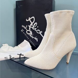 Alice + Olivia Textured Cream Heeled Boots